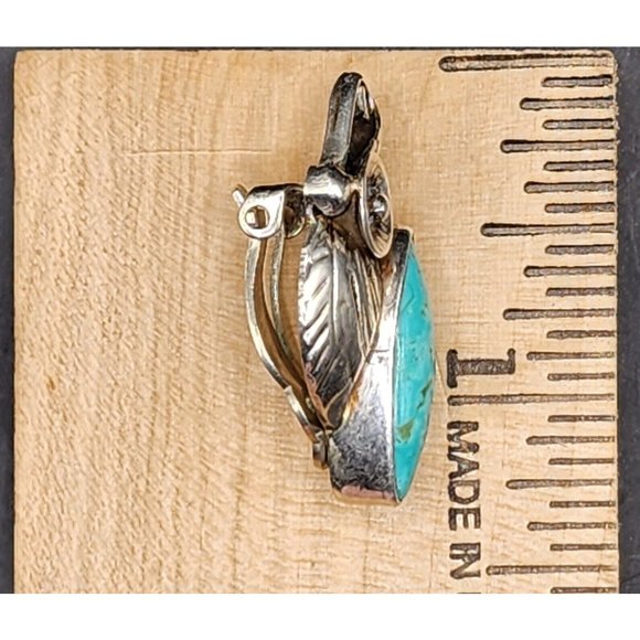 Vintage Native American Milton Lee Turquoise Sterling Silver Clip On Earrings - Picture 5 of 6